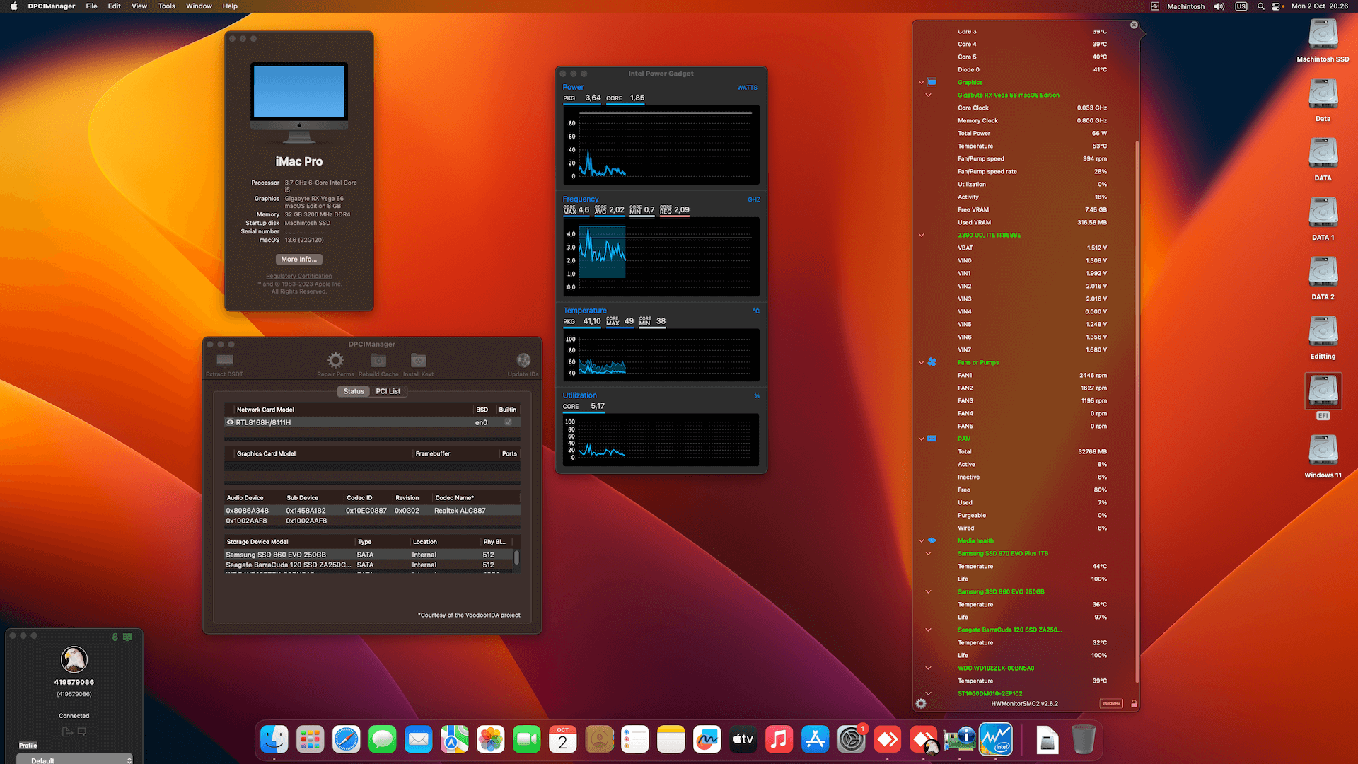 Success Hackintosh macOS Ventura 13.6 Build 22G120 in Gigabyte Z390 UD + Intel Core i5 9600K + Gigabyte RX Vega 56